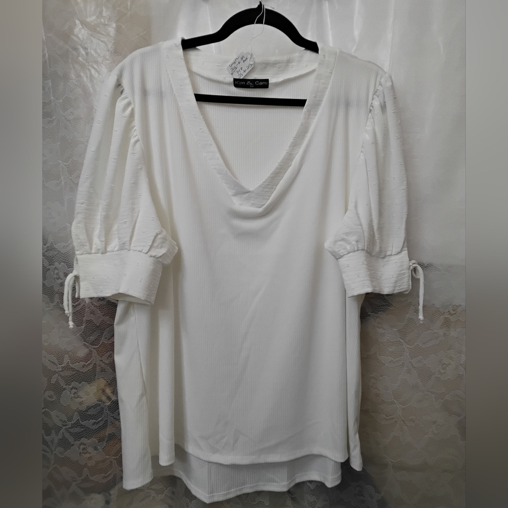 PRICE DROP! Kim & Cami  White V-Neck Blouse